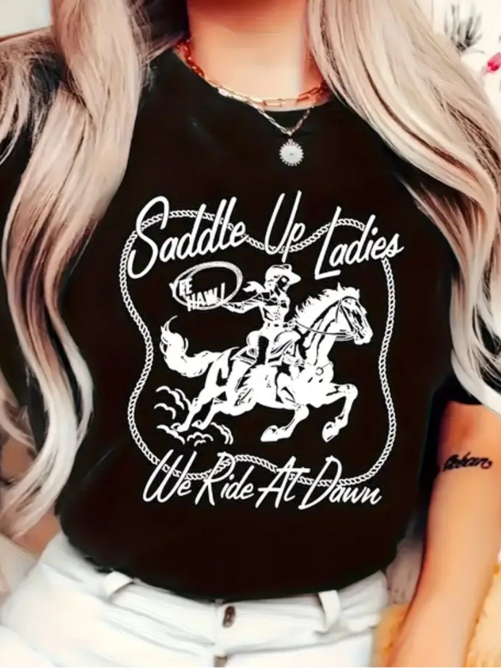 WESTERN Saddle Up Ladies Black Graphic Cotton Tee Shirt